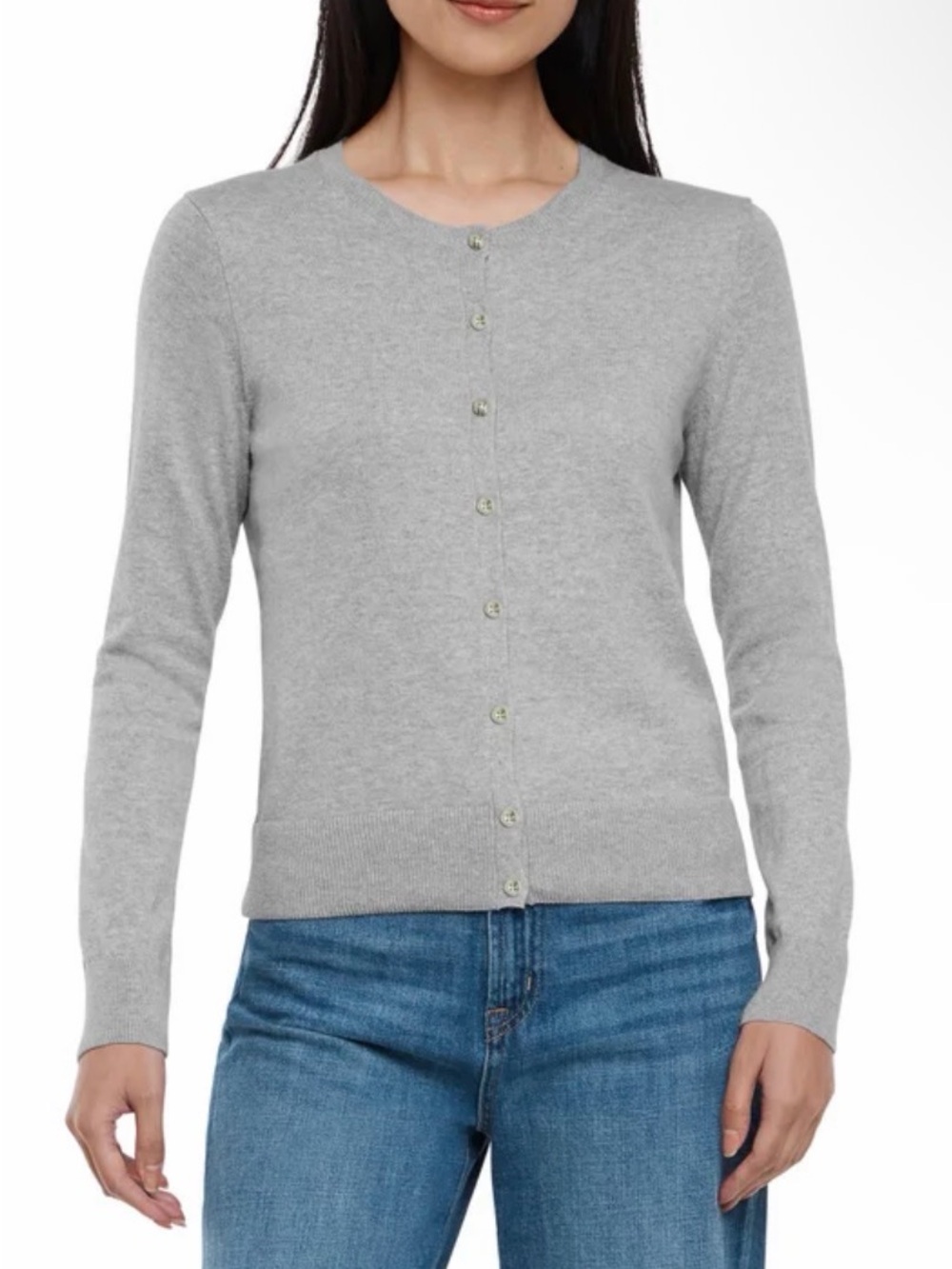 GAP Light Gray Button-Front Crewneck Cardigan Sz L - Picture 3 of 5